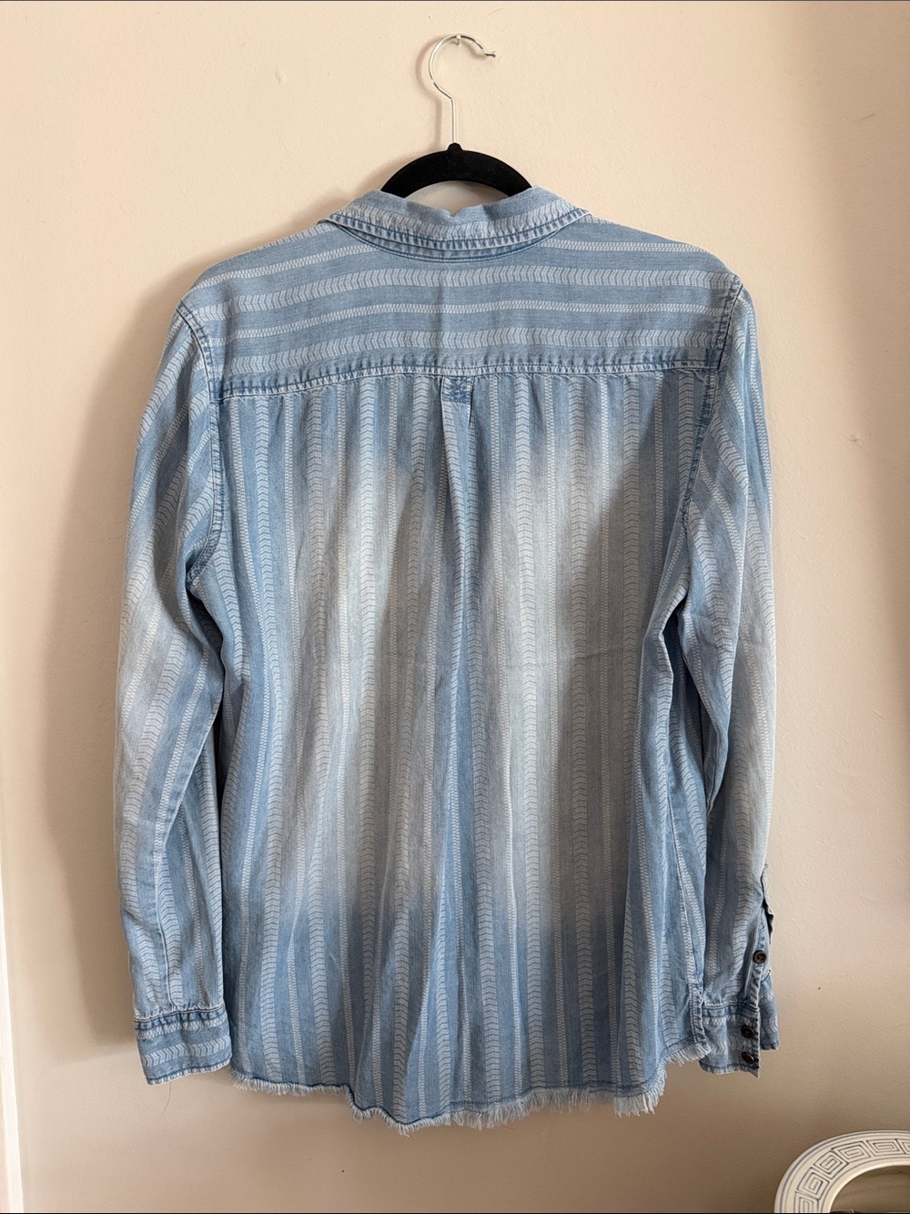 Natural Reflections Blue Striped Denim-Style Button Down Shirt - Picture 5 of 7